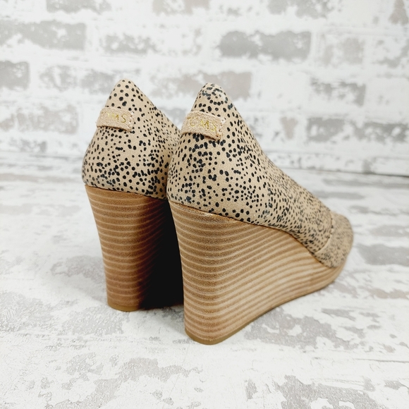 Toms Michelle Natural/Sand Tiny Cheetah Print Espadrille Wedge Sandals V232 - Picture 6 of 11